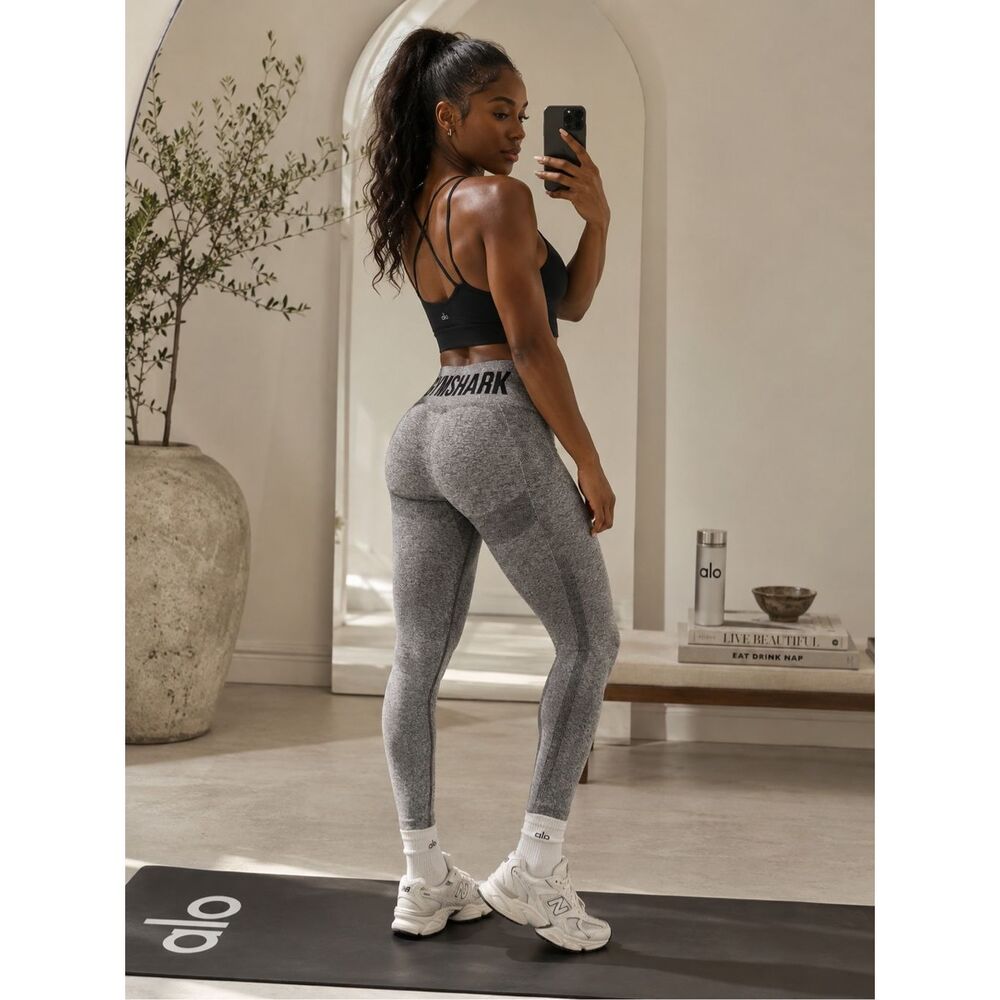 NWOT Gymshark Flex Seamless Sculpt High-Waist Marl Gray Black Athleisure Heather
